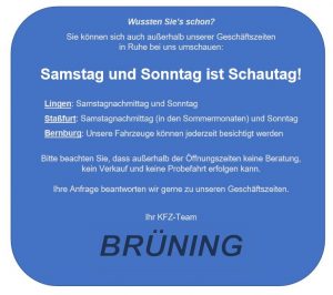 Samstag und Sonntag ist Schautag!